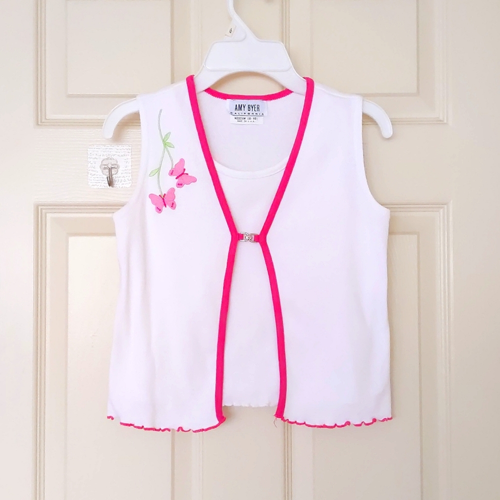 100% Cotton One Piece Sleeveless Top with multi color embroidered Butterflies.